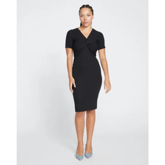 Universal Standard Twist Knit Ribbed Dress Black LARGE Stretch - Picture 1 of 7